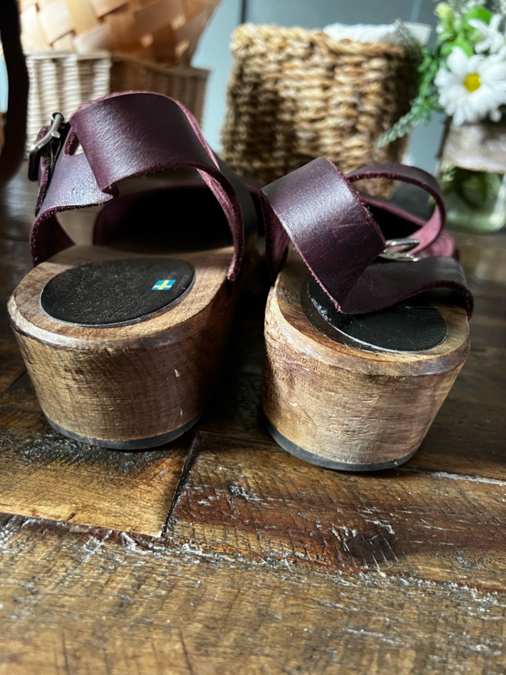 Lotta Women's Mahogany Leather Clog Mules with Adjustable Ankle Strap Size 11 - Picture 10 of 12